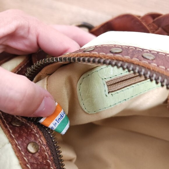 Vintage Browns Green Brown Shoulder Bag Purse Metal Bull Accents Braided Strap - Picture 11 of 12